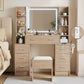 Dressing Table Vanity Desk Set Stool LED Charging Station - Wood