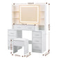 Dressing Table Vanity Desk Set Stool LED Charging Station - White