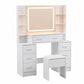 Dressing Table Vanity Desk Set Stool LED Charging Station - White