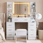 Dressing Table Vanity Desk Set Stool LED Charging Station - White
