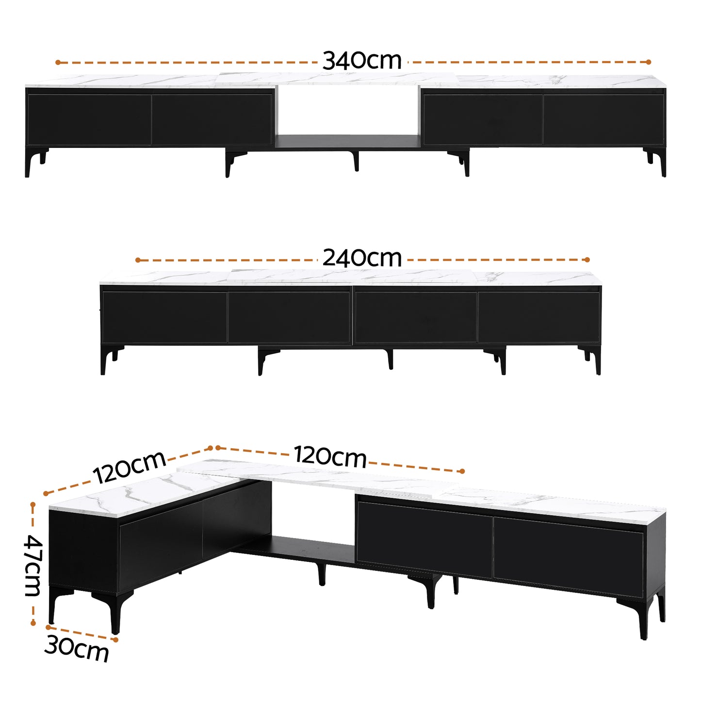 Yareli TV Cabinet Entertainment Unit Stand Extendable - Black