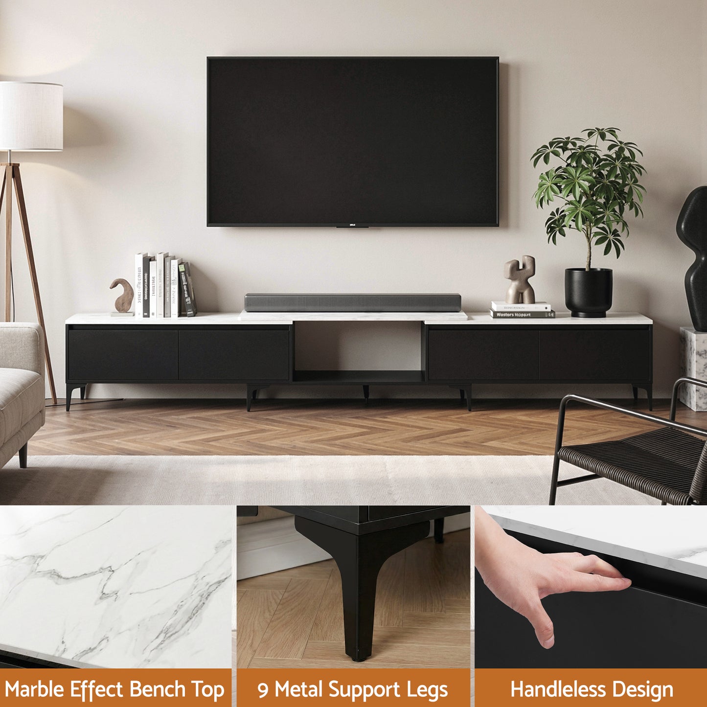 Yareli TV Cabinet Entertainment Unit Stand Extendable - Black