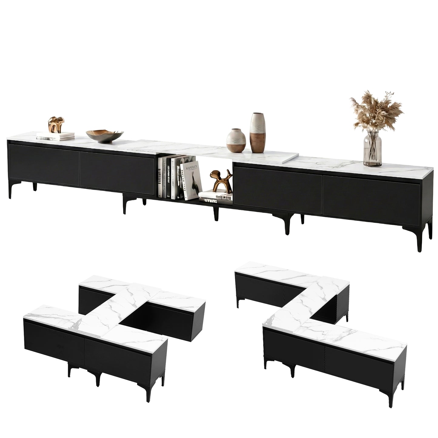 Yareli TV Cabinet Entertainment Unit Stand Extendable - Black