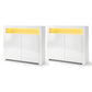 Set of 2 Soren Buffet Sideboard Cabinet LED Cupboard High-Gloss Storage Pantry - White