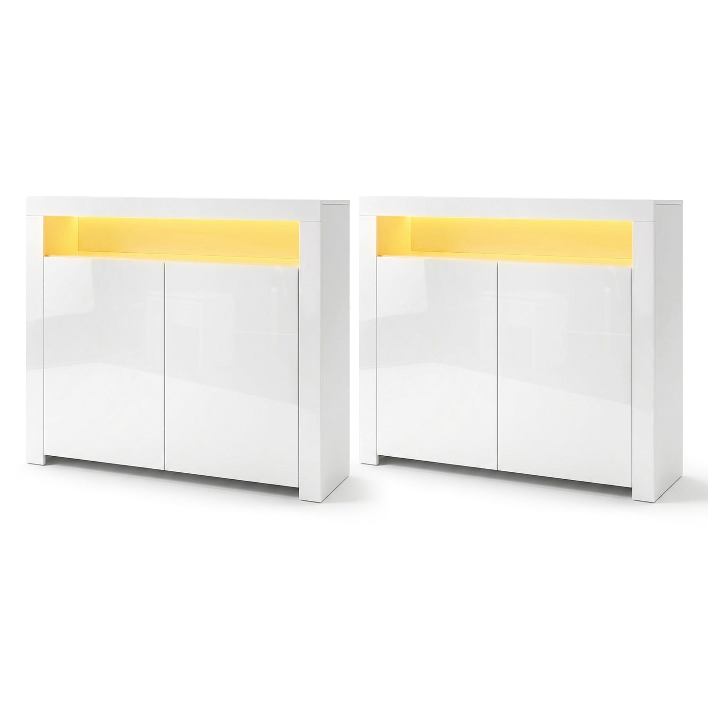 Set of 2 Soren Buffet Sideboard Cabinet LED Cupboard High-Gloss Storage Pantry - White