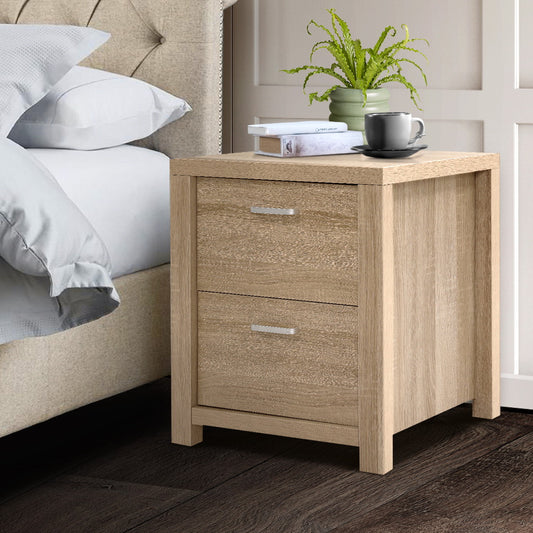 Gaspe Wooden Bedside Tables Lamp Side Tables Nightstand Unit with 2 Drawers - Beige