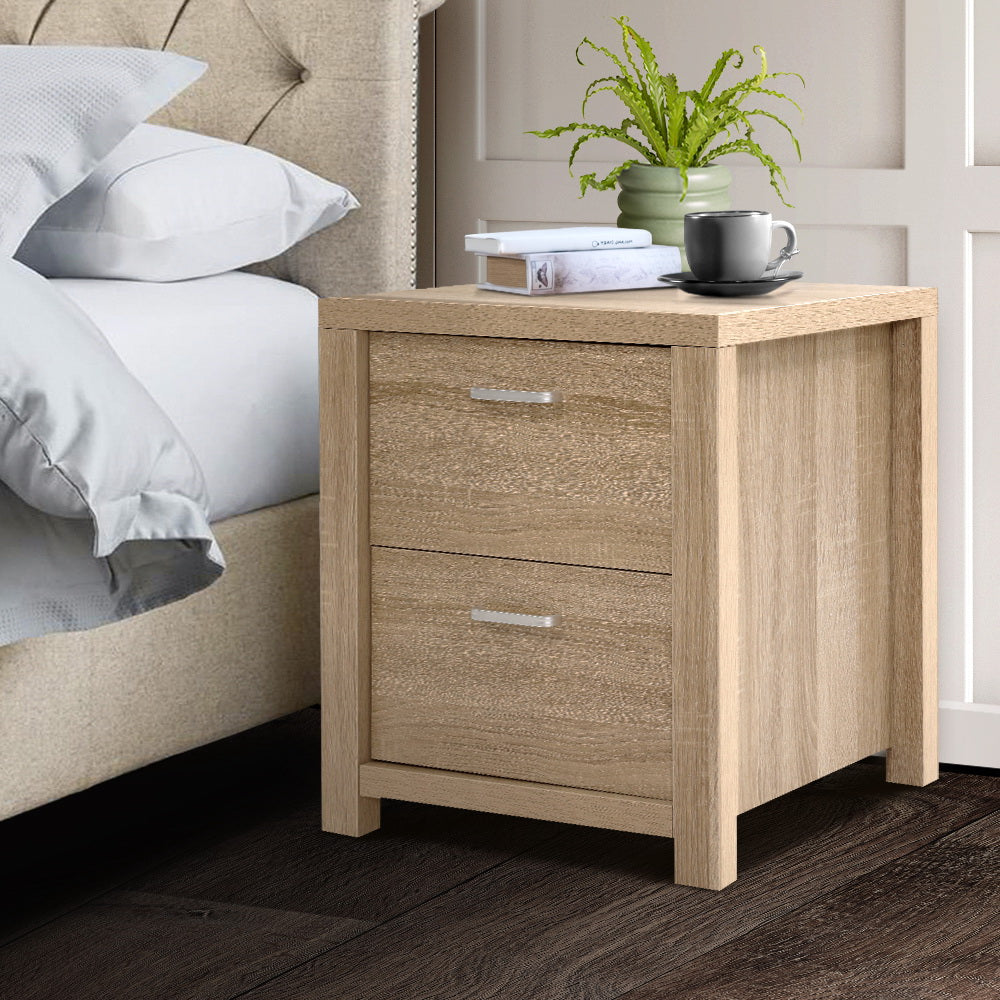 Harlech Queen Bedroom Suite 5 Piece 1x Queen Mattress, 1x Queen Fabric Bed Frame, 2x Wooden Bedside Tables and 1x Tallboy