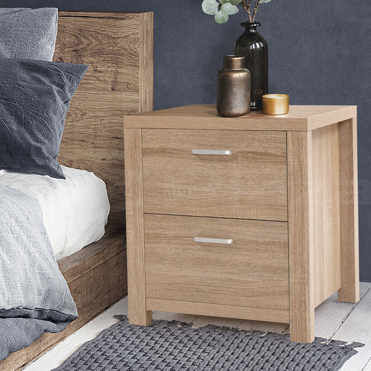 Gaspe Wooden Bedside Tables Lamp Side Tables Nightstand Unit with 2 Drawers - Beige