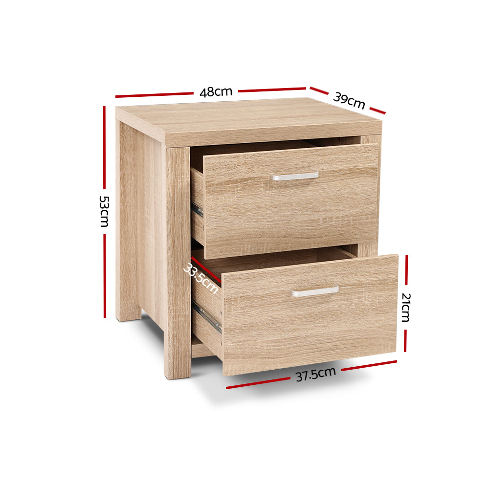 Gaspe Wooden Bedside Tables Lamp Side Tables Nightstand Unit with 2 Drawers - Beige