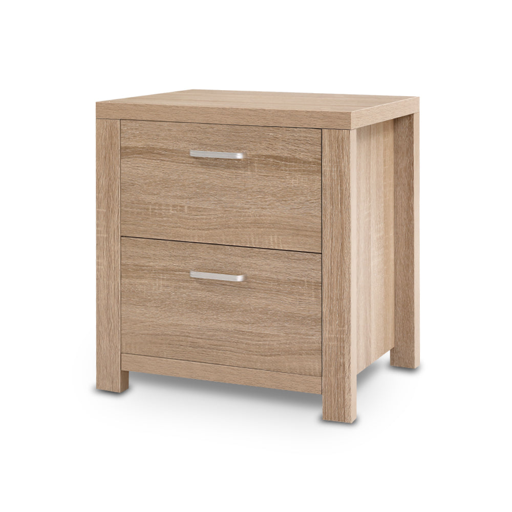 Gaspe Wooden Bedside Tables Lamp Side Tables Nightstand Unit with 2 Drawers - Beige
