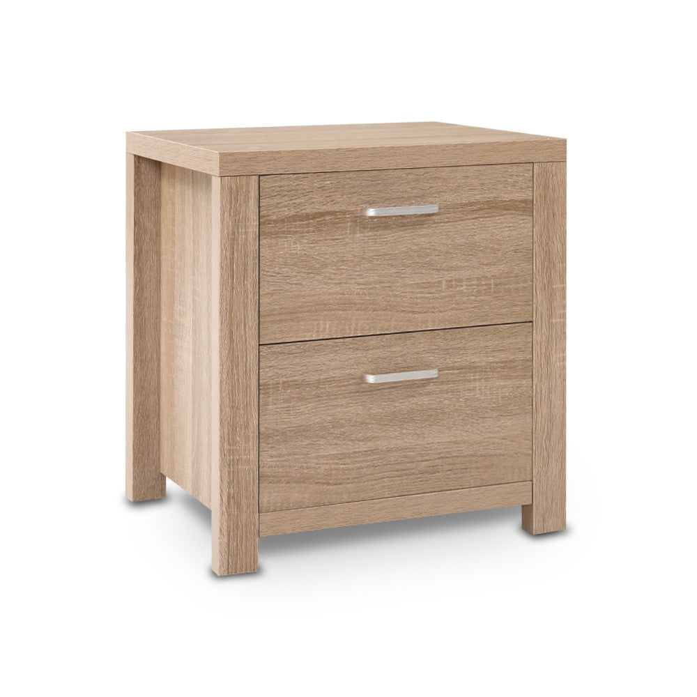 Gaspe Wooden Bedside Tables Lamp Side Tables Nightstand Unit with 2 Drawers - Beige