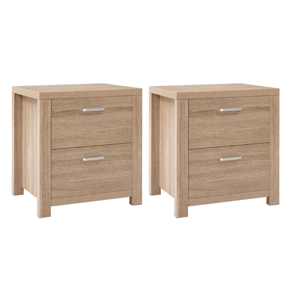 Set of 2 Gaspe Bedside Tables with 2 Drawers - Pine