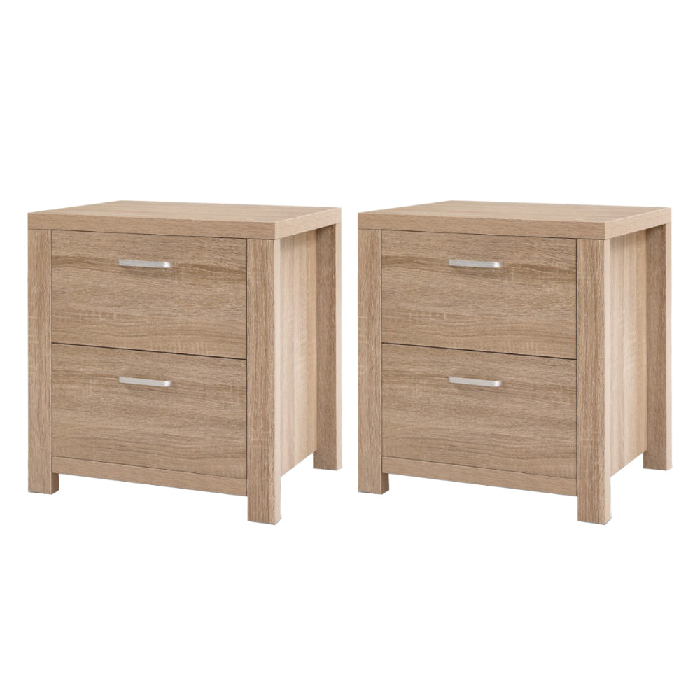 Set of 2 Gaspe Bedside Tables with 2 Drawers - Pine