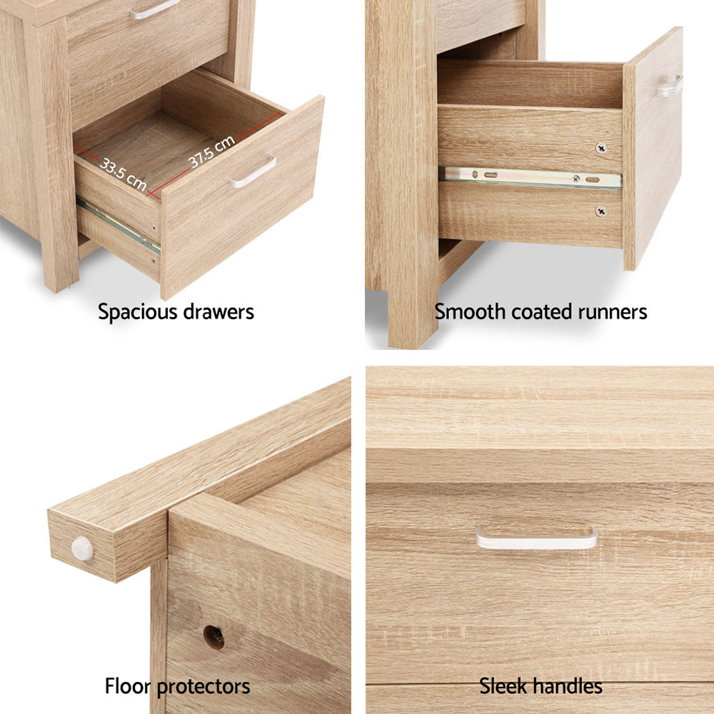 Set of 2 Gaspe Bedside Tables with 2 Drawers - Pine
