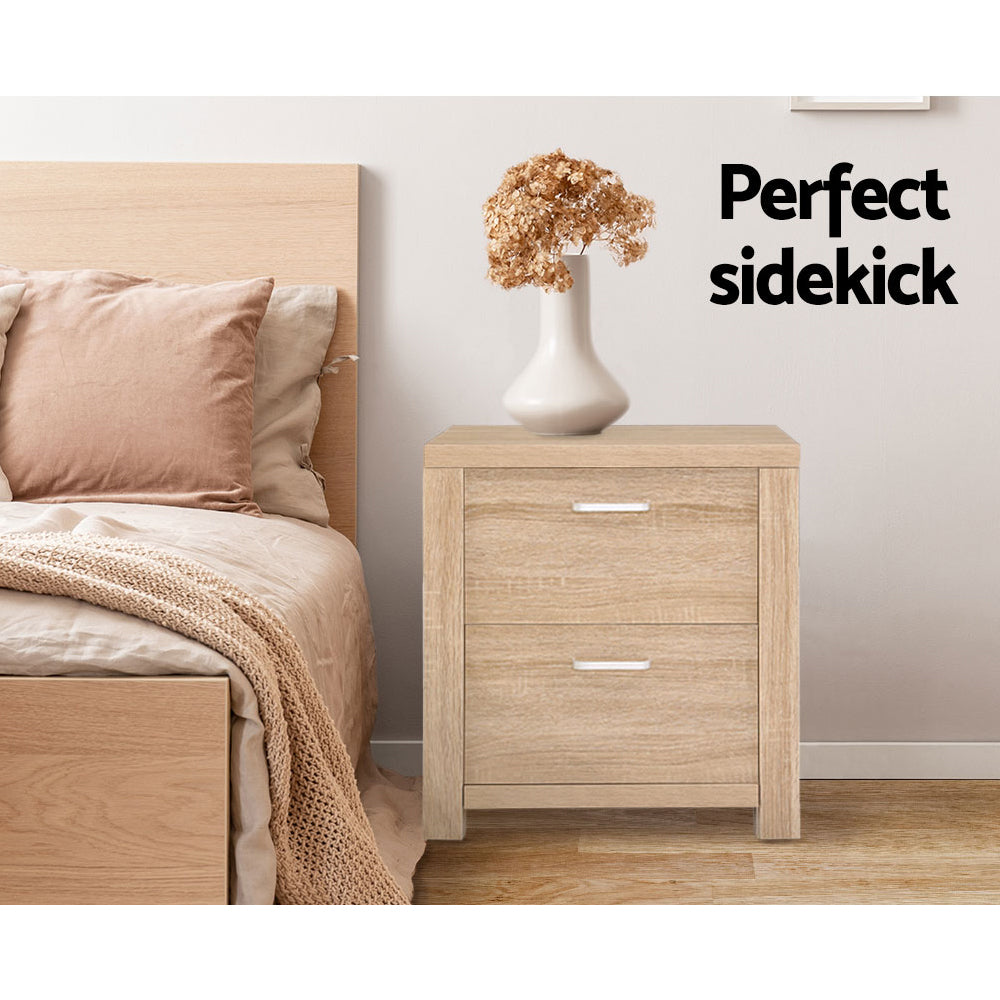 Set of 2 Gaspe Bedside Tables with 2 Drawers - Pine