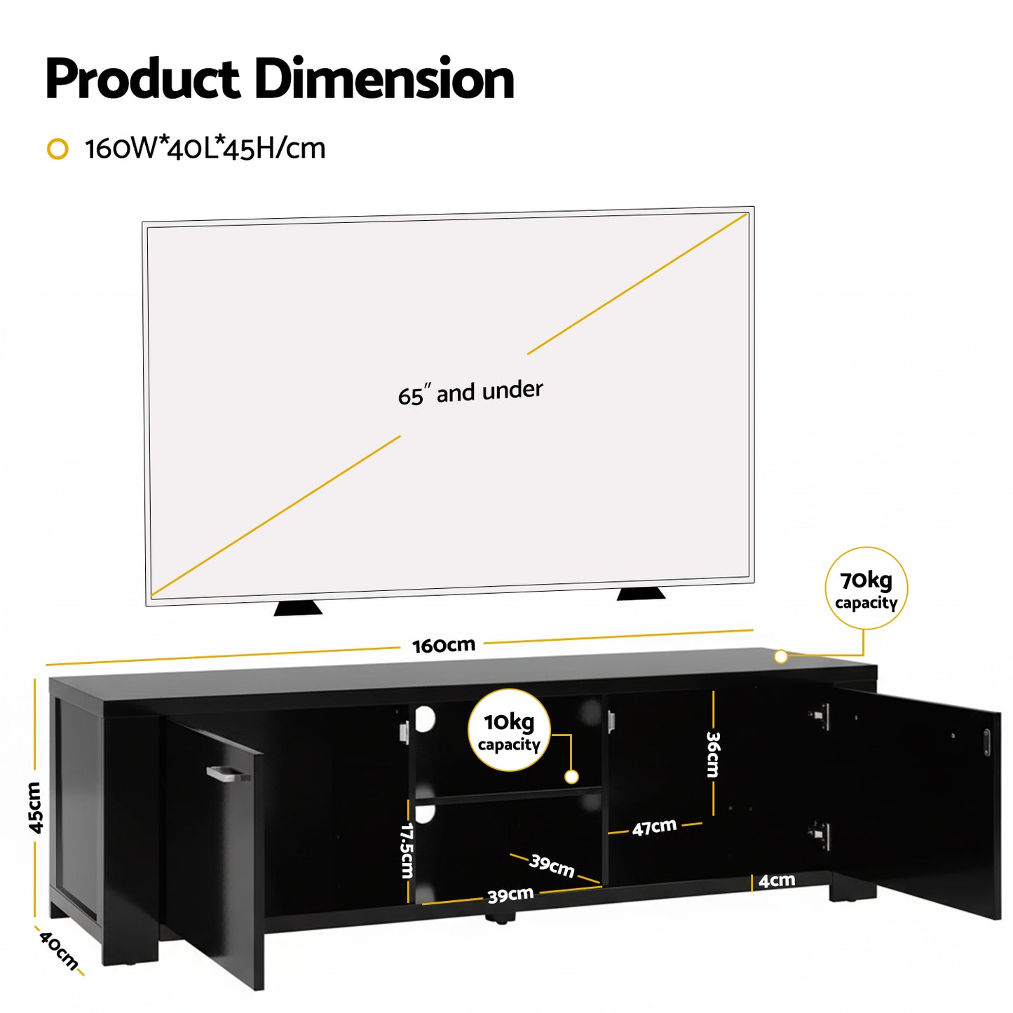 Zarela 160cm TV Cabinet Entertainment Unit - Black
