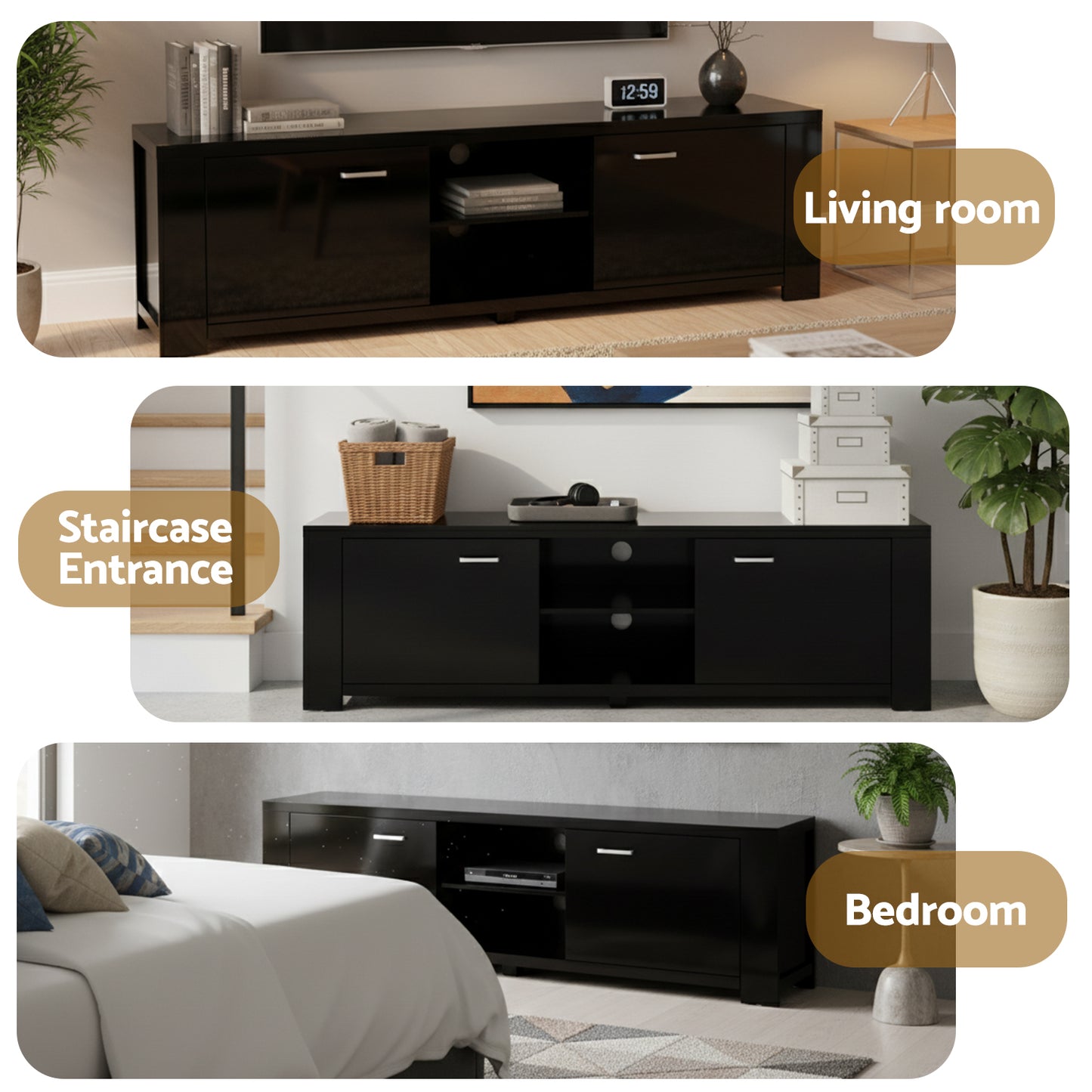 Zarela 160cm TV Cabinet Entertainment Unit - Black