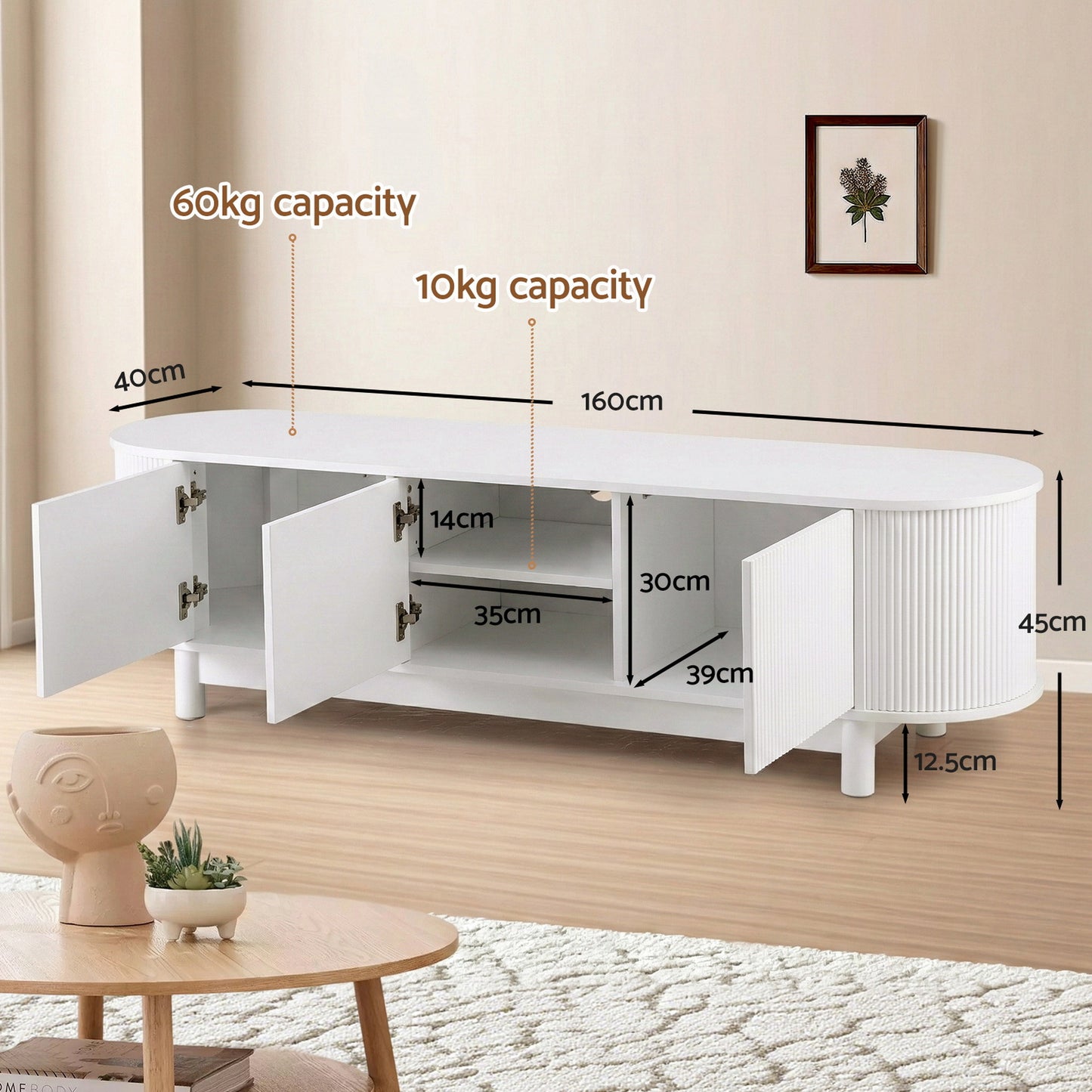 Yvaine 160cm TV Unit Entertainment Unit Storage Cabinet - White