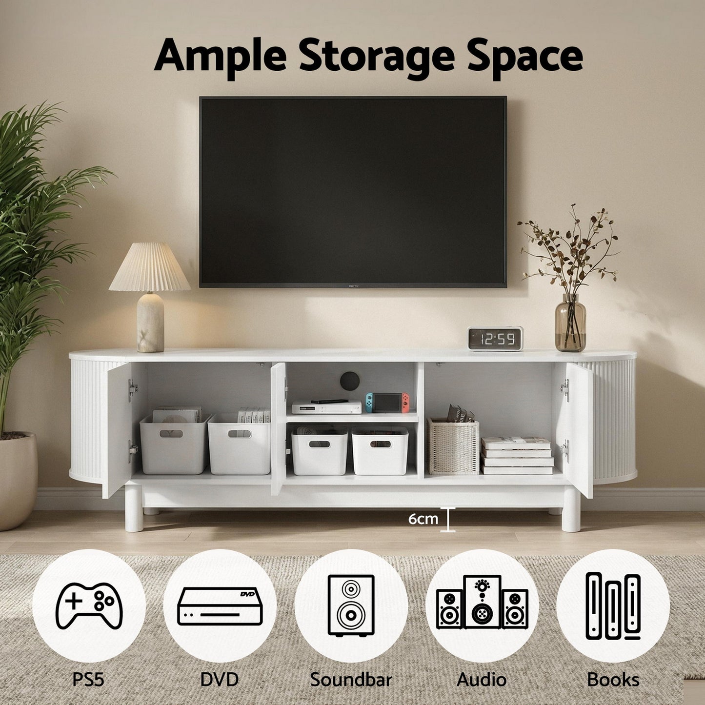 Yvaine 160cm TV Unit Entertainment Unit Storage Cabinet - White