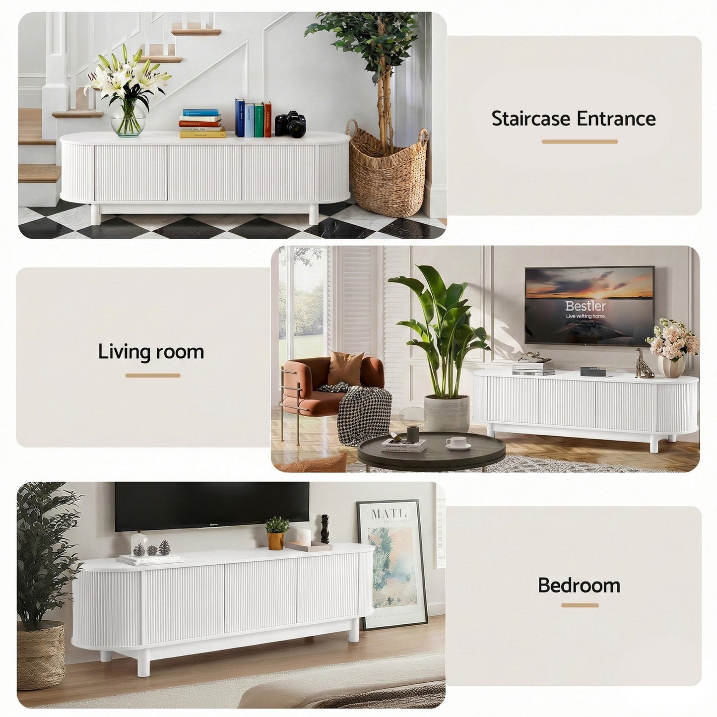 Yvaine 160cm TV Unit Entertainment Unit Storage Cabinet - White
