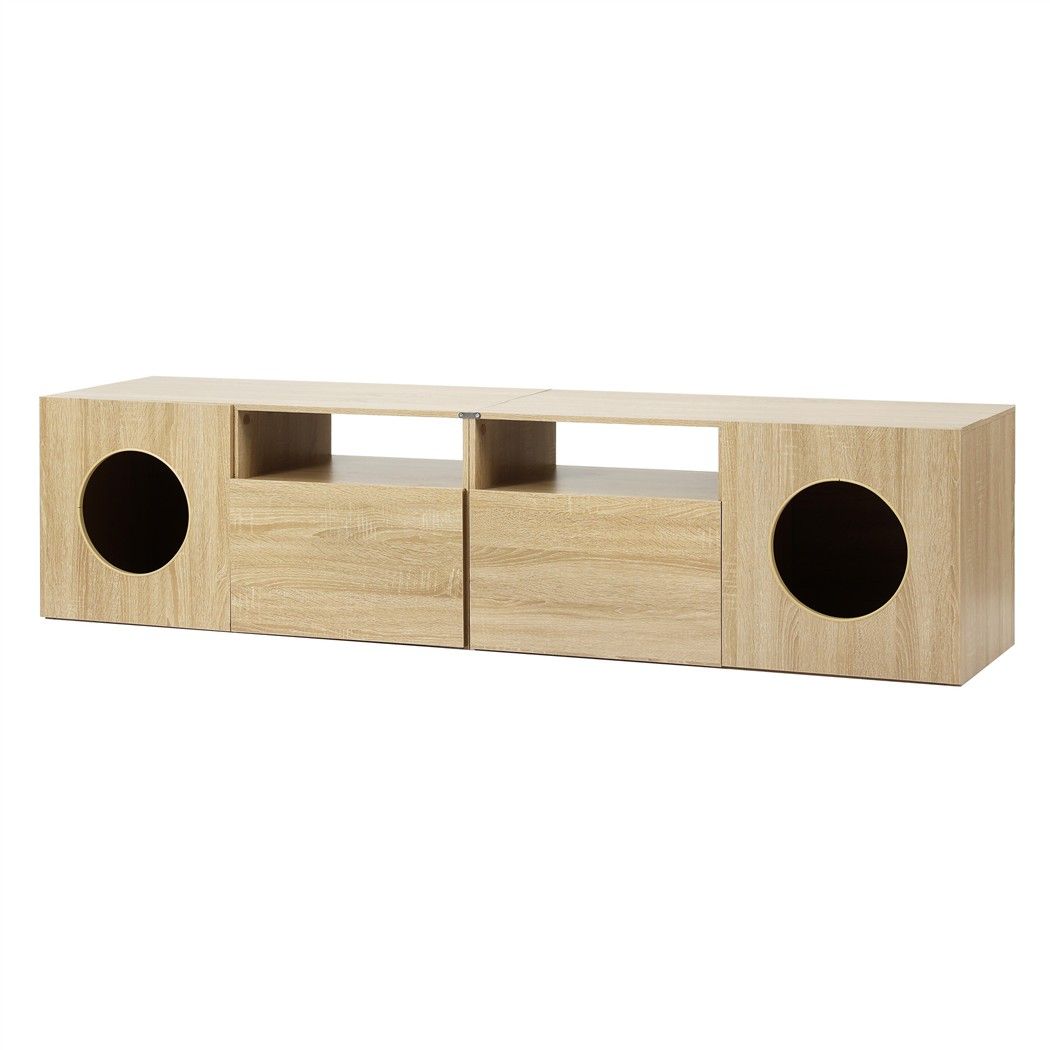 Monique 185CM TV Unit with Cat House Storage Cabinet - Pine
