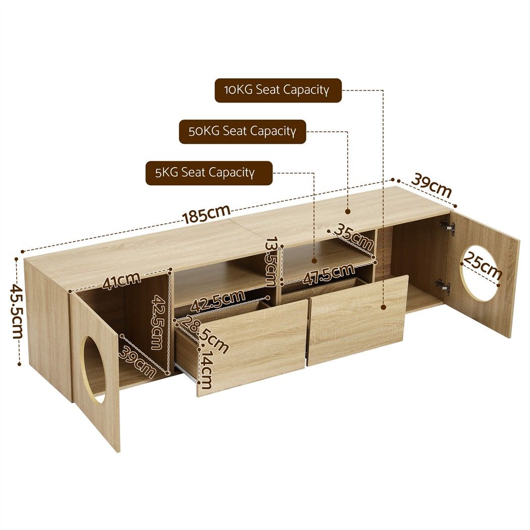 Monique 185CM TV Unit with Cat House Storage Cabinet - Pine
