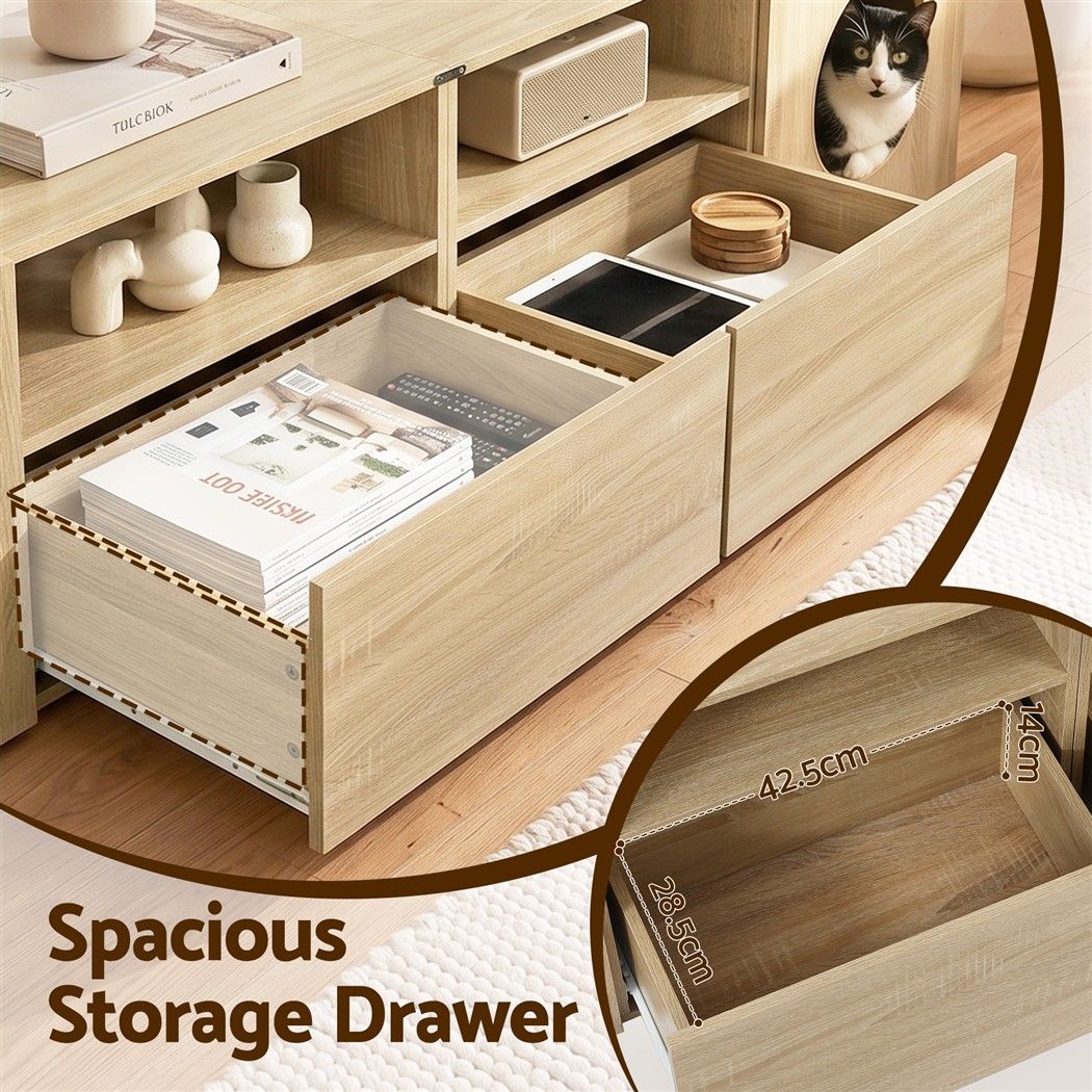 Monique 185CM TV Unit with Cat House Storage Cabinet - Pine