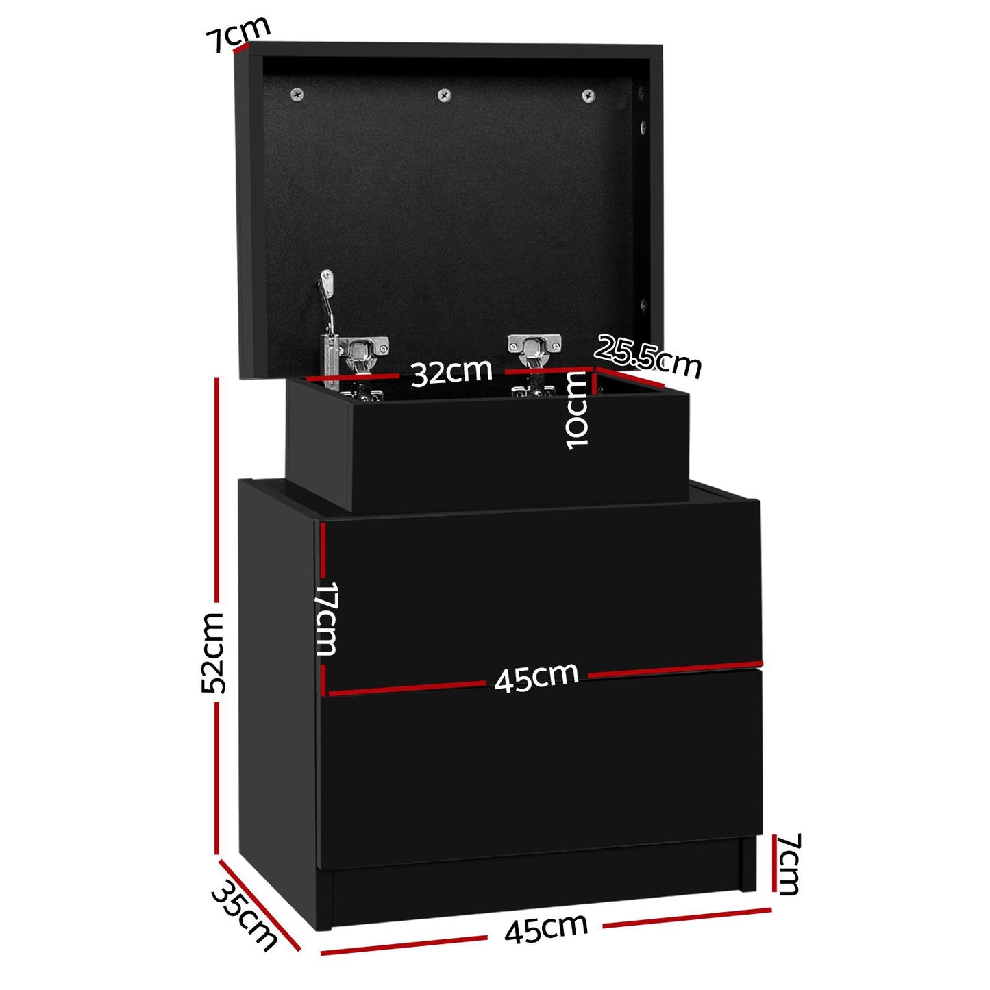 Set of 2 Laval Bedside Tables Lift-up Storage with 2 Drawers - Black