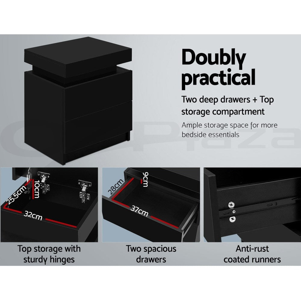Set of 2 Laval Bedside Tables Lift-up Storage with 2 Drawers - Black