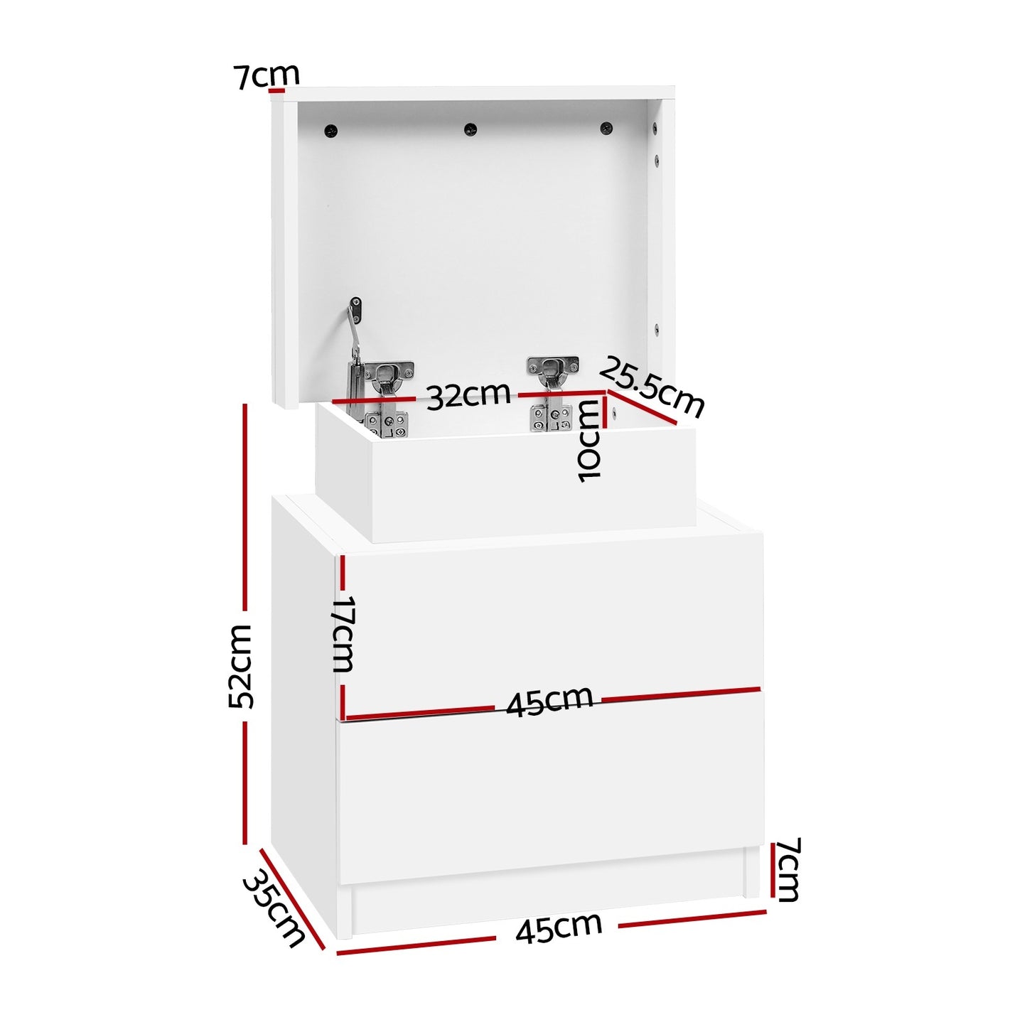 Set of 2 Laval Bedside Tables Lift-up Storage with 2 Drawers - White