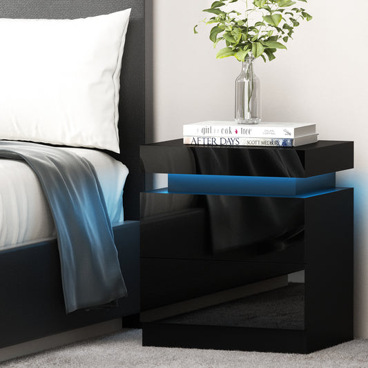 Levis LED High Gloss Bedside Tables Side Table RGB LED High Gloss Nightstand - Black