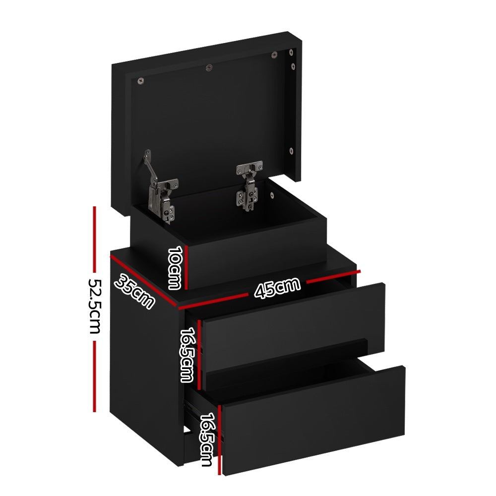 Set of 2 Levis Bedside Tables LED Lift-up Storage with 2 Drawers - Black