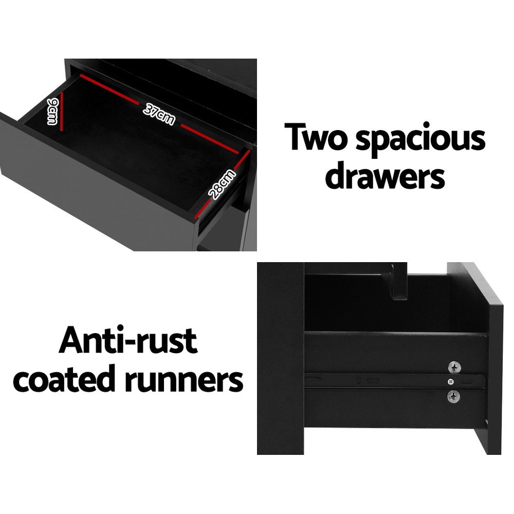 Set of 2 Levis Bedside Tables LED Lift-up Storage with 2 Drawers - Black