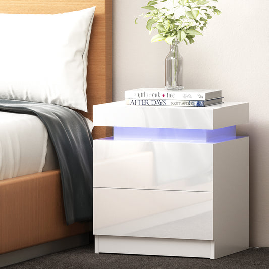 Levis LED High Gloss Bedside Tables Side Table RGB LED High Gloss Nightstand - White