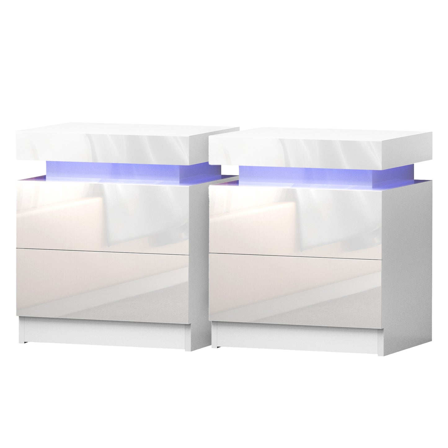 Set of 2 Levis Bedside Tables LED Lift-up Storage with 2 Drawers - White