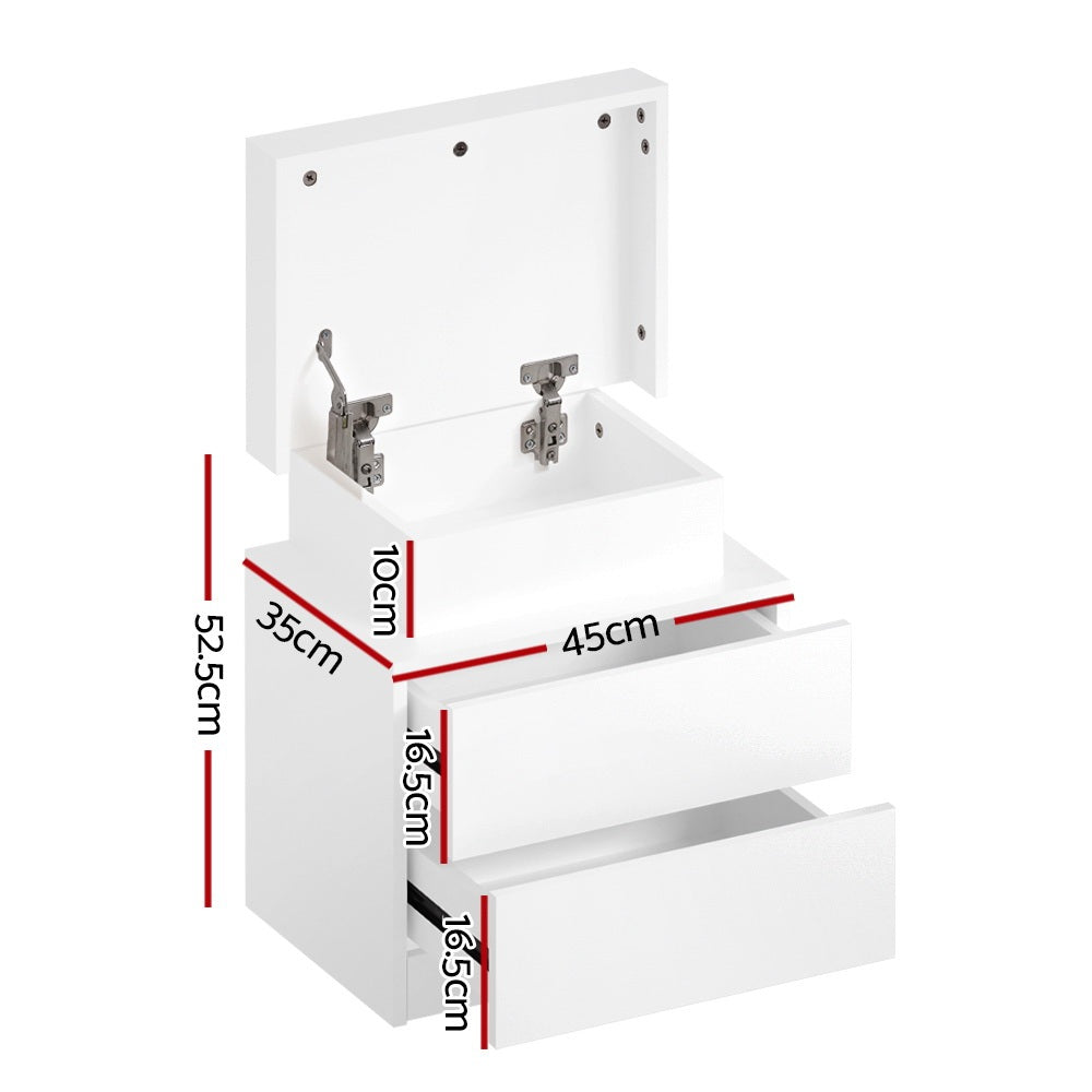 Set of 2 Levis Bedside Tables LED Lift-up Storage with 2 Drawers - White
