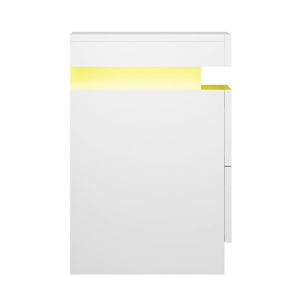 Set of 2 Levis Bedside Tables LED Lift-up Storage with 2 Drawers - White