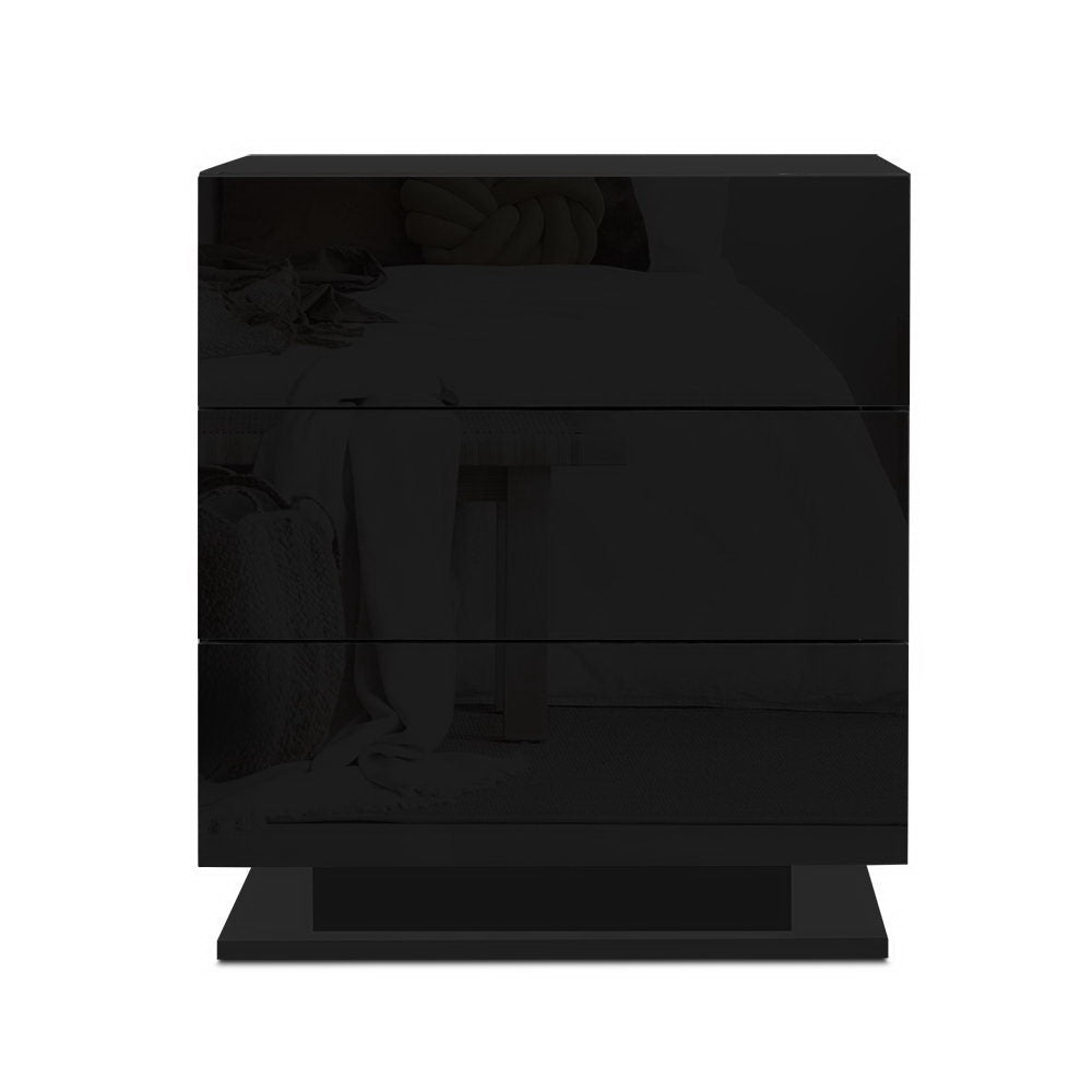 Set of 2 Lachine Bedside Tables LED with 3 Drawers - Black
