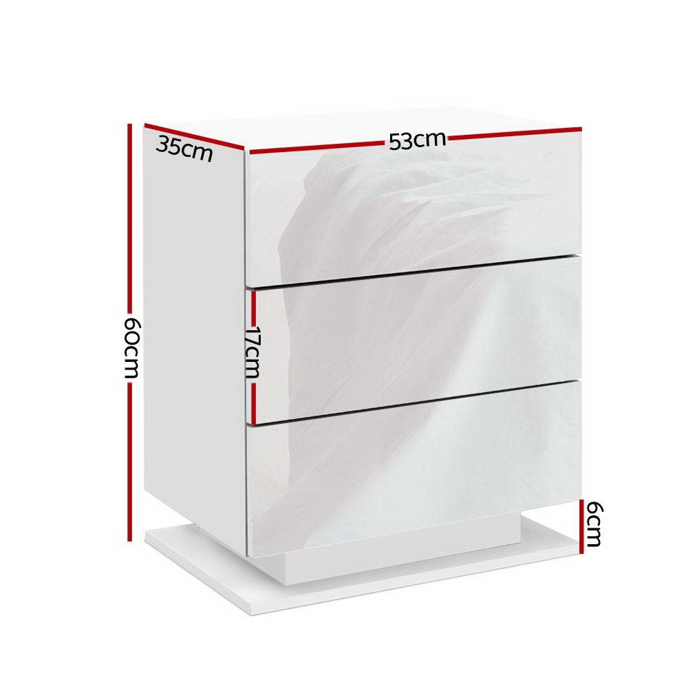 Set of 2 Lachine Bedside Tables LED with 3 Drawers - White