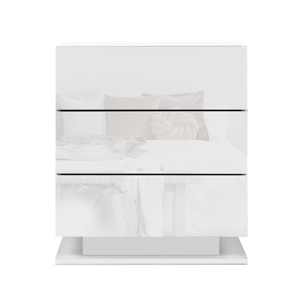 Set of 2 Lachine Bedside Tables LED with 3 Drawers - White
