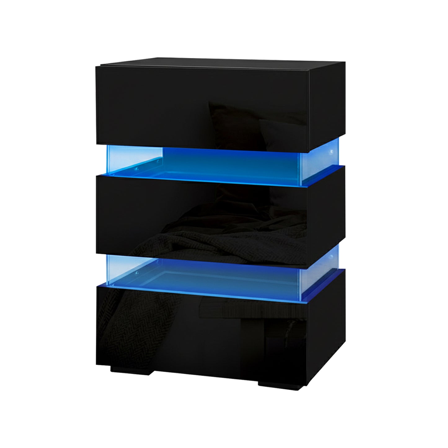 Set of 2 Perce Bedside Tables LED with 3 Drawers - Black