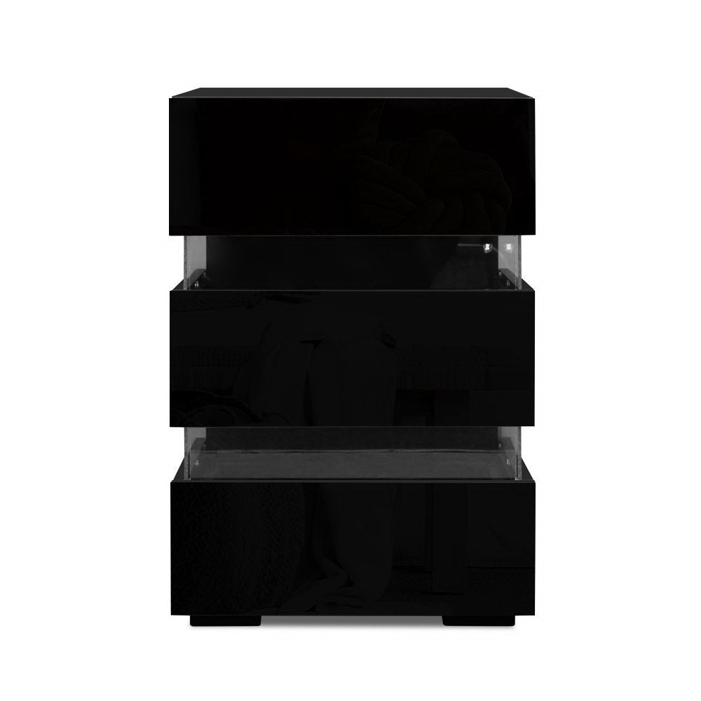 Set of 2 Perce Bedside Tables LED with 3 Drawers - Black