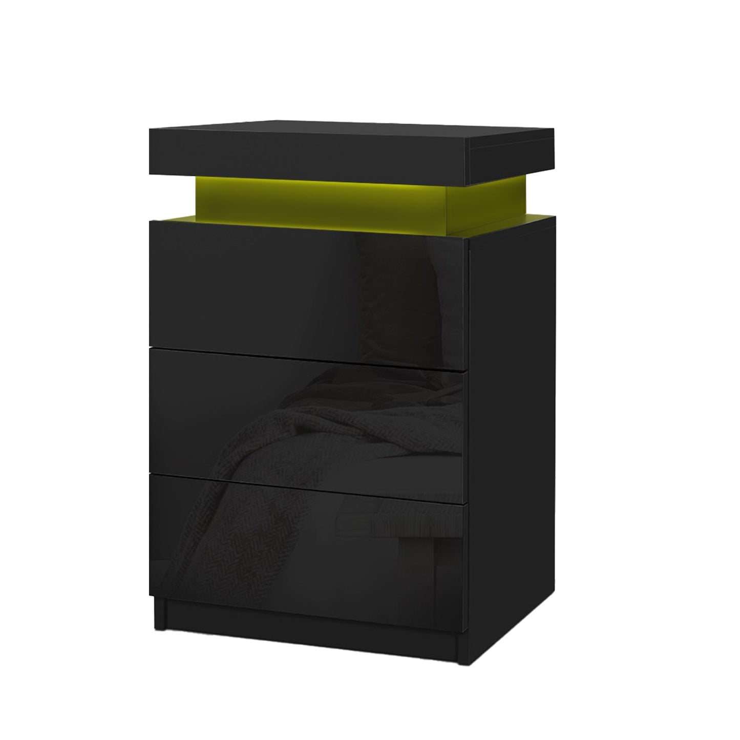 Set of 2 Rimouski Bedside Tables LED with 3 Drawers - Black