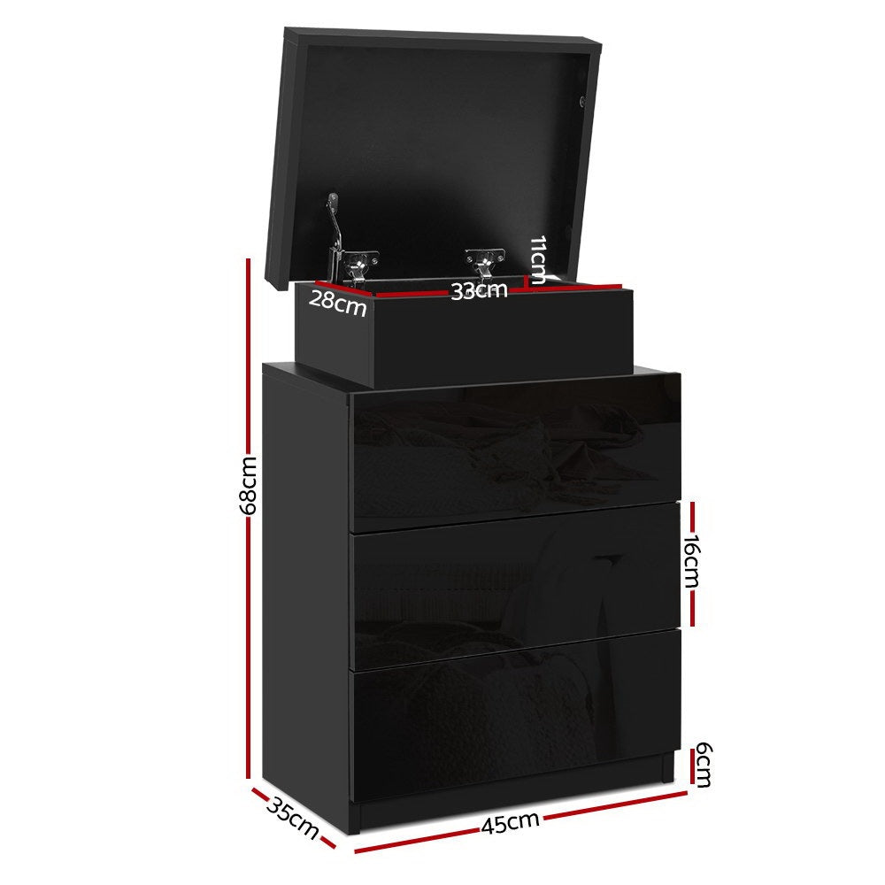 Set of 2 Rimouski Bedside Tables LED with 3 Drawers - Black