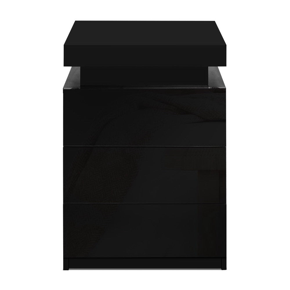 Set of 2 Rimouski Bedside Tables LED with 3 Drawers - Black