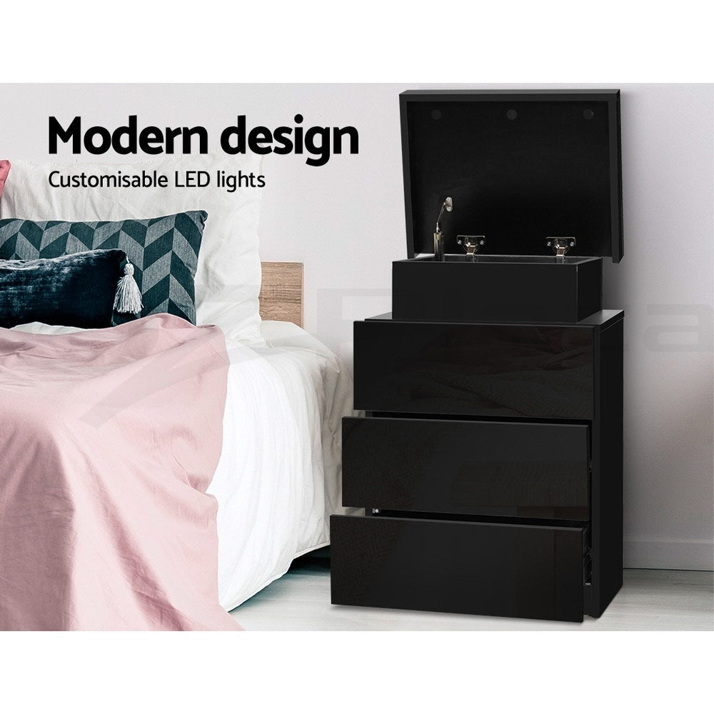 Set of 2 Rimouski Bedside Tables LED with 3 Drawers - Black
