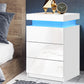 Rimouski LED High Gloss Bedside Tables Side Table RGB LED High Gloss Nightstand with 3 Drawers - White