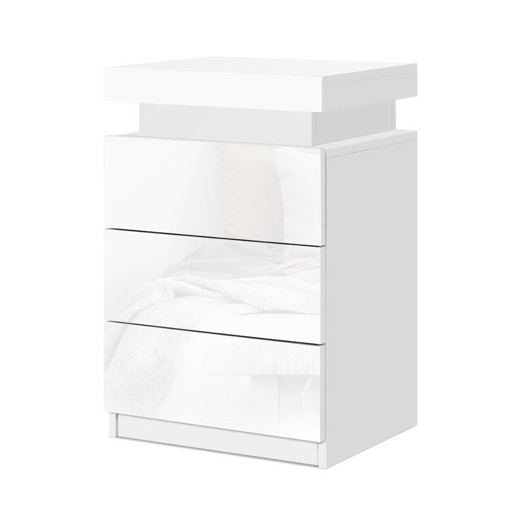 Set of 2 Rimouski Bedside Tables LED with 3 Drawers - White