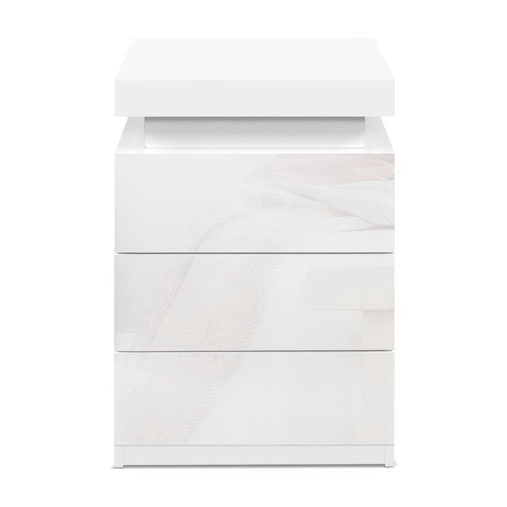 Set of 2 Rimouski Bedside Tables LED with 3 Drawers - White