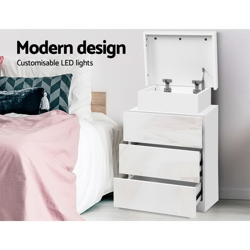 Set of 2 Rimouski Bedside Tables LED with 3 Drawers - White